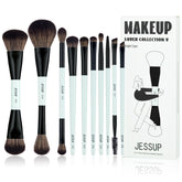 Jessup front packaging showing bright cyan handles and full brush set benefit convenience