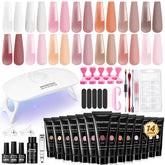 JEWHITENY kit overview showing 14 poly gels and accessories for complete sets