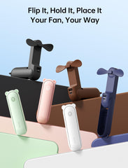 JISULIFE desk mode angled showing stable hands-free cooling benefit