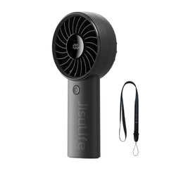 JISULIFE front view showing compact fan and ergonomic grip for portable cooling