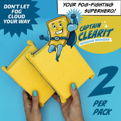 JJ KENT sponge wiping bathroom mirror showing streak-free clarity benefit