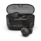 JLab Go Air Pop+ front view showing compact earbuds and charging case benefit portability