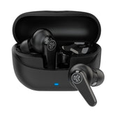 JLab Go Pods ANC front view showing compact black earbuds and clean design benefit portability