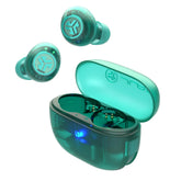 JLab Go Pop ANC front view in transparent teal showing sleek design and portability