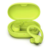 JLab Go Sport+ front packaging in yellow showing key features and design benefit