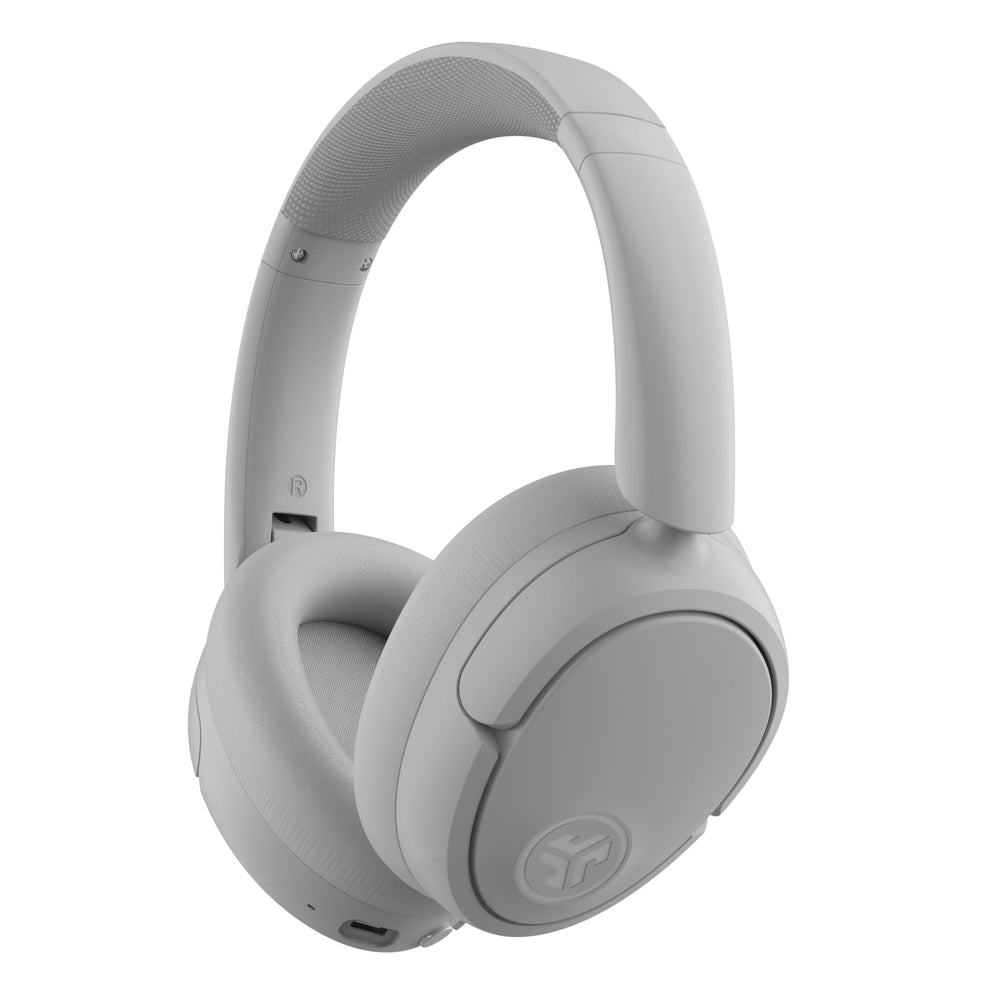 JLab JBuds Lux ANC front view showing sleek cloud white finish and branding, great visual appeal