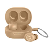 JLab JBuds Mini front view showing compact case and earbuds, ideal for pocket portability
