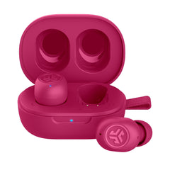 JLab JBuds Mini front view showing compact case and earbuds benefit portability