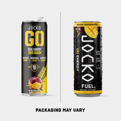 Jocko GO pouring into glass, mango passionfruit taste and refreshing energy