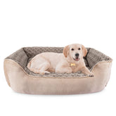 JOEJOY front view of rectangular dog bed showing plush entry and bolsters, comfortable support