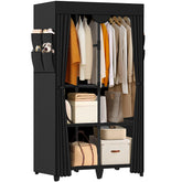 Jofuler wardrobe front view showing compact black organizer and neat storage
