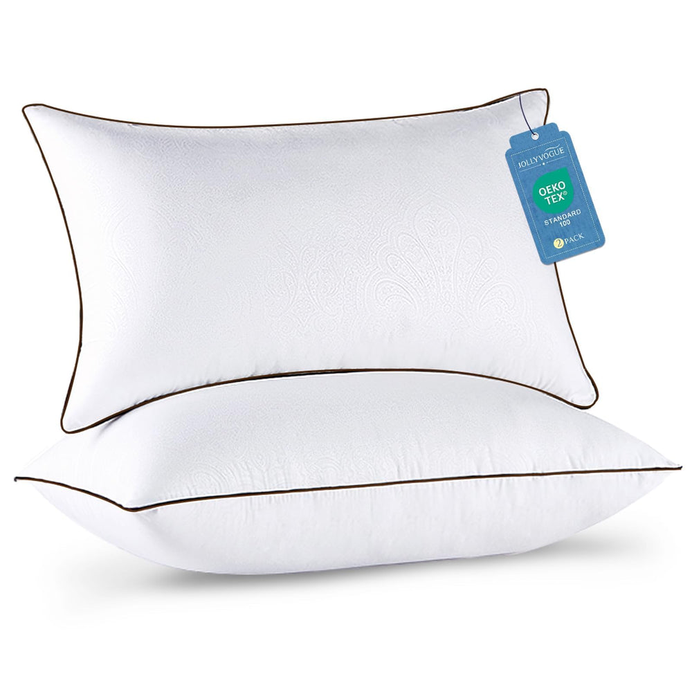 JOLLYVOGUE front view of queen pillow pair showing neat stitching and hotel look for comfort