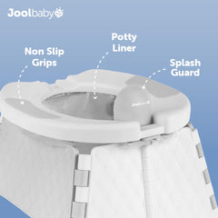 Jool Baby with a disposable liner installed for hygienic tie-and-toss cleanup