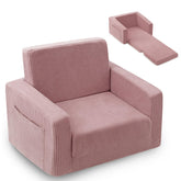 Jouha front view of pink kids chair showing cozy seating benefit