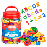 JoyCat front packaging showing colorful 104-piece set and bucket for storage benefit