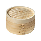 JOYCE CHEN front view of two-tier 10-inch bamboo steamer showing construction and size benefit