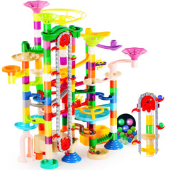 JOYIN front of box and contents displayed showing pieces and marbles for easy setup