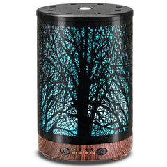JOYOLO metal diffuser front view showing sleek tree pattern and compact design benefit