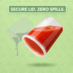 JoyServe 32oz container filled with hot soup highlighting leak protection