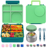JoyYum front view of green bento box showing compact design and easy carry convenience