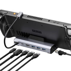 JSAUX dock front view showing ports and compact design for tidy desktop setups