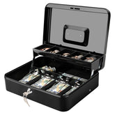 Jssmst front view of cash box showing sturdy build and lock for secure storage