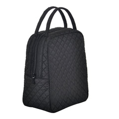 Jula Vance front view of quilted lunch tote showing organized carrying benefit