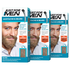Just For Men front packaging showing blond M-10/15 and three-pack benefit