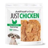 JustFoodForDogs front packaging showing chicken jerky and clean ingredients benefit clarity