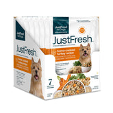 JustFoodForDogs packaging front showing turkey formula and benefits