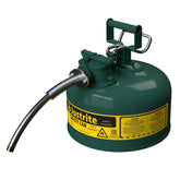 Justrite front view showing green safety can and clear benefit of secure storage