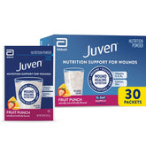 Juven Fruit Punch front packaging showing box and packets for easy dosing