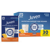 Juven front packaging showing orange flavor and 30 packets, clearly labeled benefit