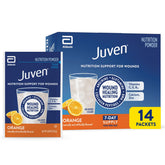 Juven orange box front view showing 14 packets and convenience for wound support