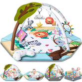 Jyusmile play mat front view showing forest theme and toys for engaging play