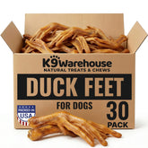 K9warehouse packaging front view showing 30-piece duck feet treats and benefits