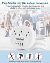 kakahigh demonstrating US plug inserted into adapter for easy international use
