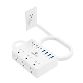 kakyanill front view showing six AC outlets and eight USB ports for organized charging