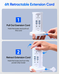 kakyanill retractable cord base extended and stored benefit: reduces cable clutter