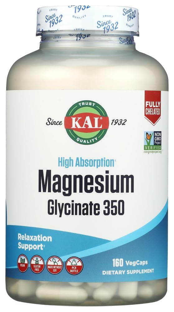 KAL magnesium glycinate front bottle showing label and eco-friendly PCR packaging benefit
