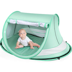 Kapeazo front view of green tent showing roomy shaded entrance benefit