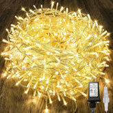 KAQ front view of 88ft string lights showing full packaged length and warm glow benefit