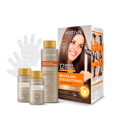 KATIVA kit front packaging showing full Brazilian keratin bundle and benefits