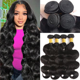 Katspon front packaging showing four body wave bundles and natural black shade for easy selection