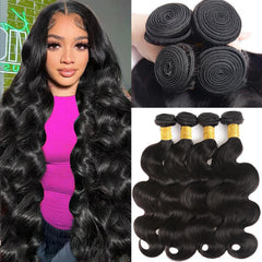 Katspon front packaging showing four body wave bundles and natural black shade for easy selection