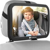 KeaBabies mirror front view showing matte black frame and wide benefit