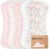 KeaBabies front pack showing five Sweet Charm burp cloths and benefits