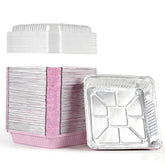 Keesnovex front view pink foil 8x8 pan with lid showing presentation benefit