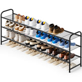 KEETDY front view of 3-tier shoe rack showing organized shoes and space savings