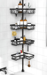 KEGII corner shower caddy front view showing large-capacity shelves and neat storage